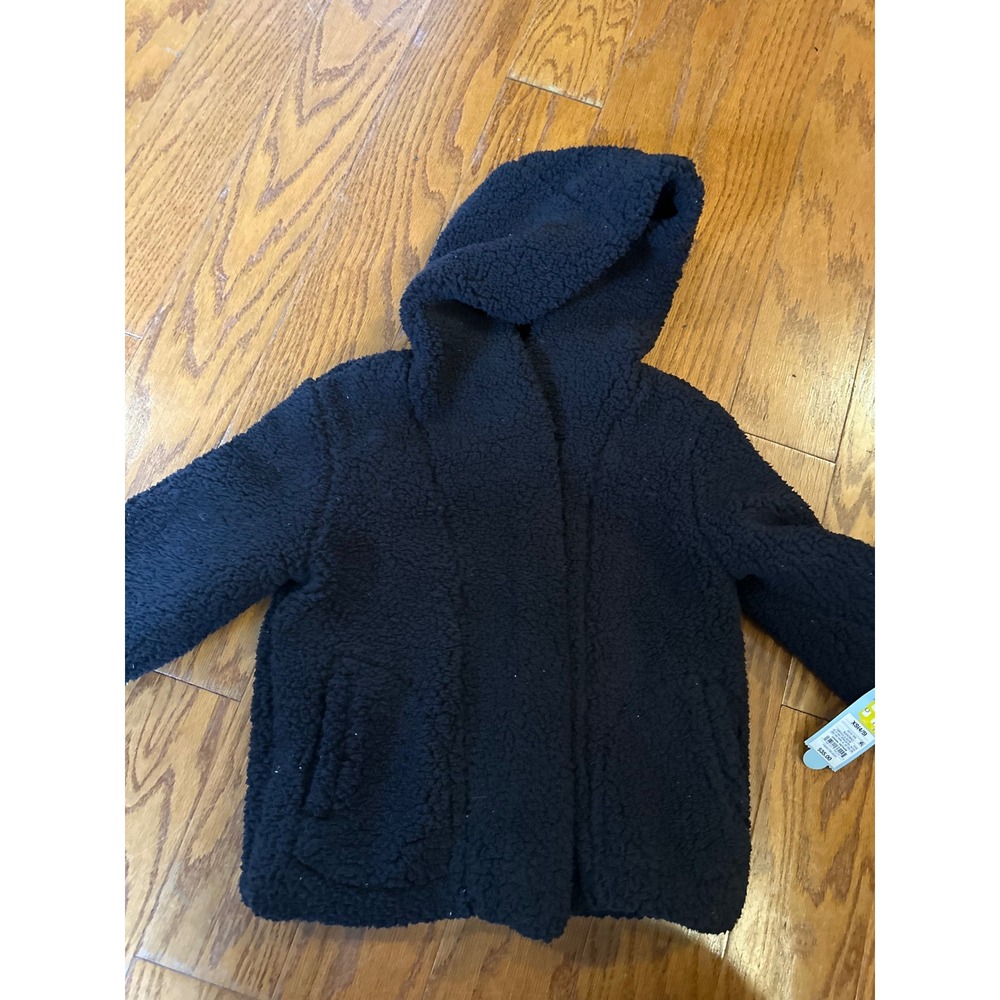 Cat & Jack Kids Black Sherpa Teddy Hooded Jacket Faux Fur Coat XS 4-5 NWT - Picture 2 of 6
